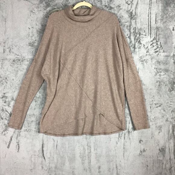 H by Bordeaux Women’s Tan Ribbed Mock Neck Hi-Low Hem Sweater Size XL NWT - Picture 2 of 16